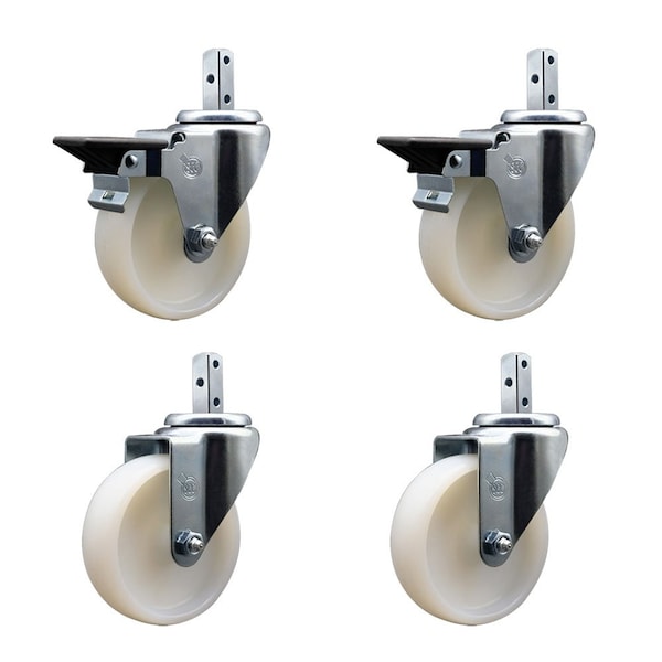 Service Caster 4'' Nylon Wheel Swivel 7/8'' Square Stem Caster Set 2 Brakes, 4PK SCC-SQ20S414-NYS-PLB-78-2-S-2 - main